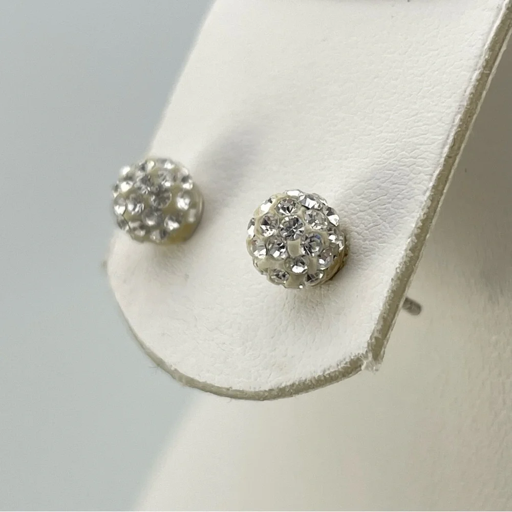 JCM 925 Sterling Silver Clear Disco Ball Earrings 6mm